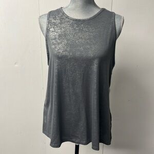 Silver and gray sleeveless top with open under arms and side slit